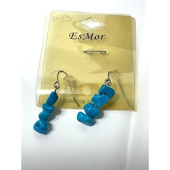 VINTAGE EsMor Faux Turquoise 3 Strand Necklace and Matching Earrings - Picture 4 of 5